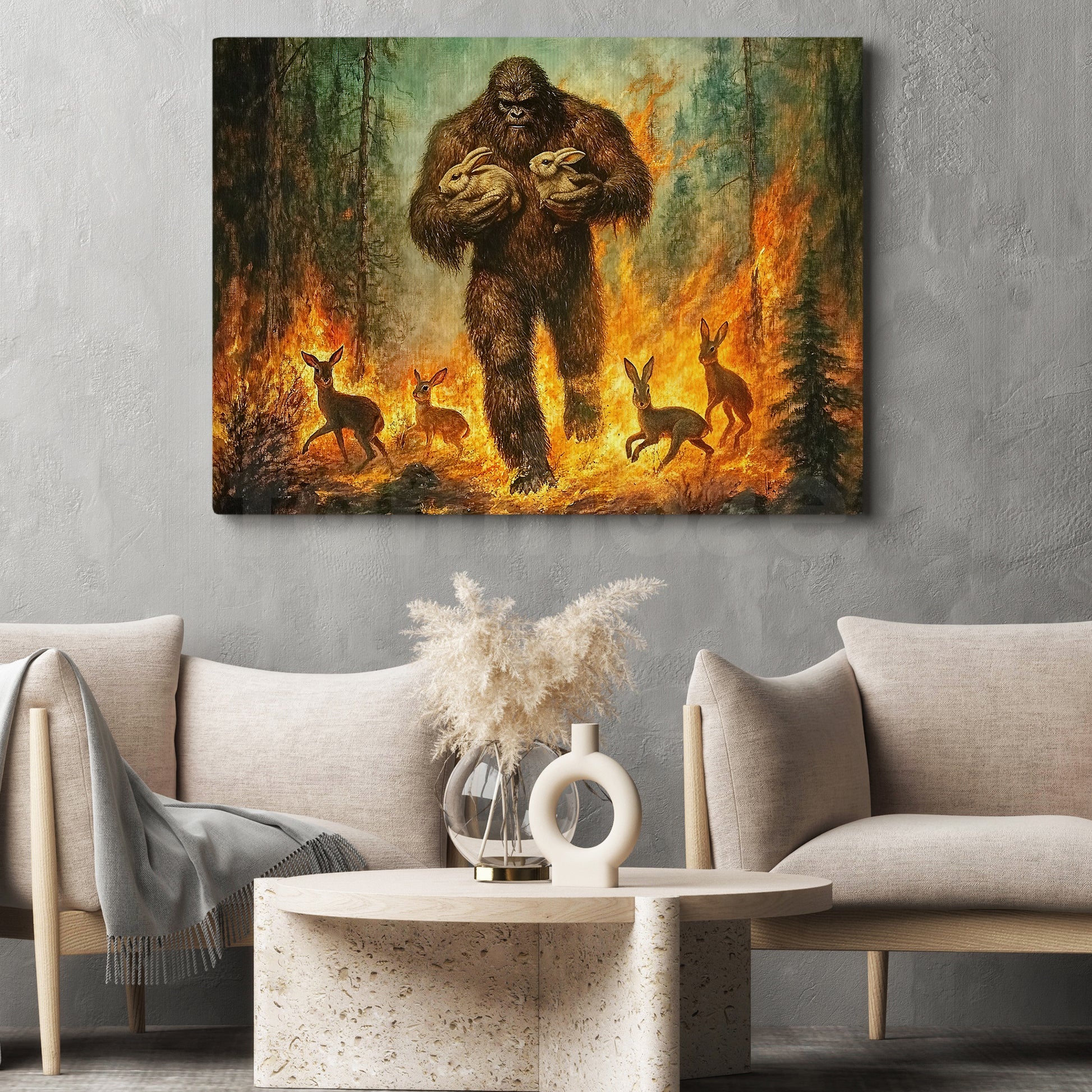 bigfoot art monsters splatter rooms Cool Bigfoot Canvas Painting, Guardian of the Forest Wall Art Decor, Poster Gift For Bigfoot Lovers
