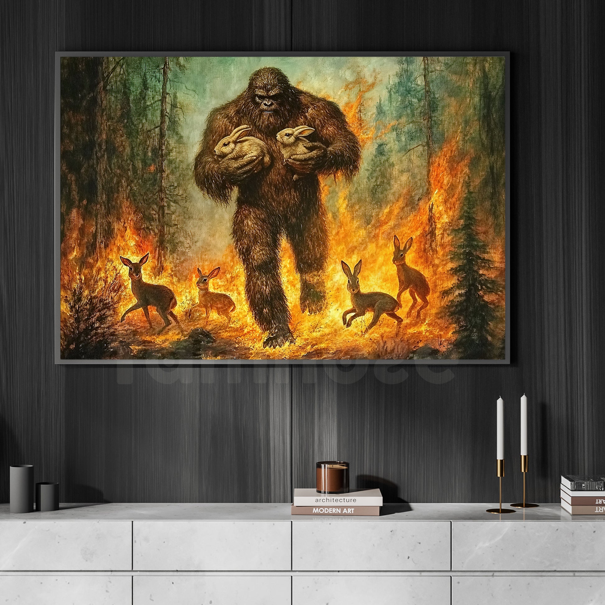 bigfoot art monsters splatter rooms Cool Bigfoot Canvas Painting, Guardian of the Forest Wall Art Decor, Poster Gift For Bigfoot Lovers