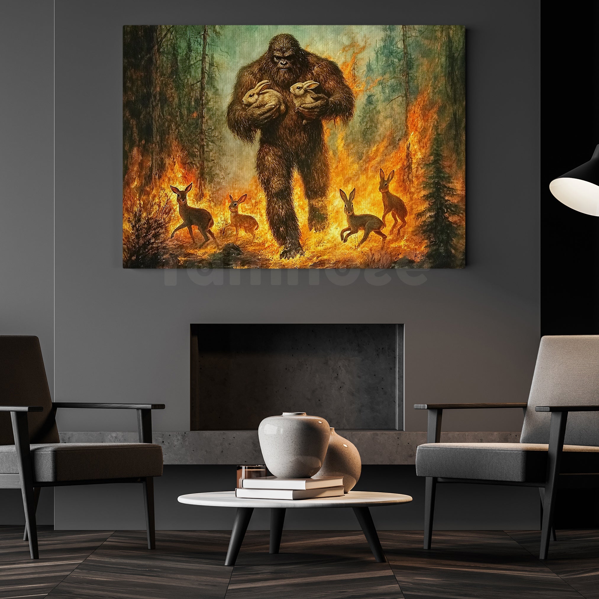 Cool Bigfoot Canvas Painting, Guardian of the Forest Wall Art