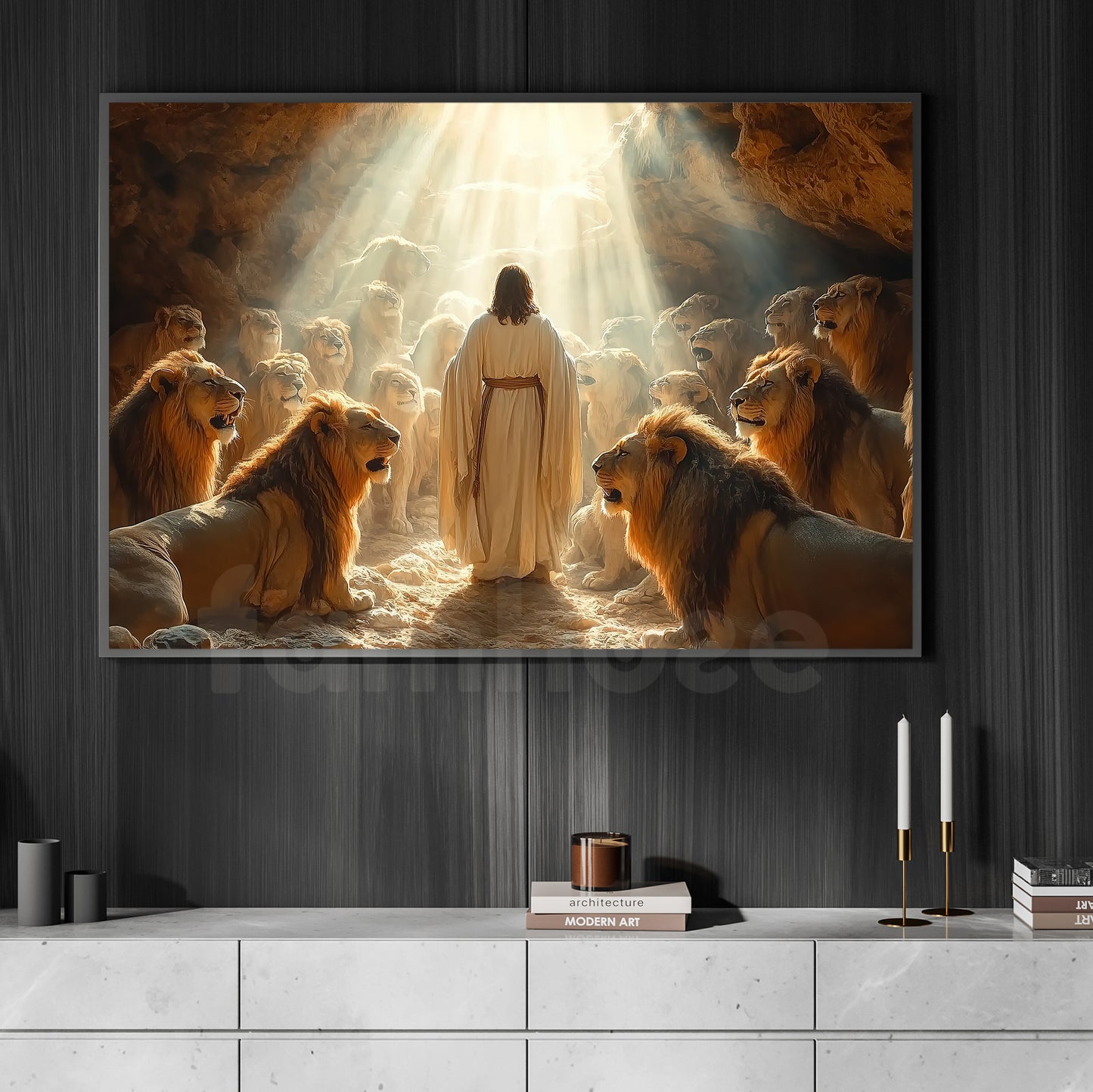 Jesus Canvas Painting, Majesty Amongst the Lions Wall Art Decor, Poster Gift For Jesus Lovers