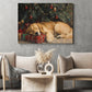Christmas Golden Retriever Canvas Painting, Puppy Dreaming Under Tree Wall Art Decor, Xmas Poster Gift For Golden Retriever Lovers