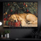 Christmas Golden Retriever Canvas Painting, Puppy Dreaming Under Tree Wall Art Decor, Xmas Poster Gift For Golden Retriever Lovers