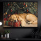 Christmas Golden Retriever Dog Canvas Painting, Sleeping Dog Under Christmas Tree With Presents Wall Art Decor, Xmas Poster Gift For Dog Lover