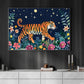 The Tiger Starry Vigil, Moonlit Canvas Painting, Mystical Wall Art Decor, Poster Gift For Tiger Lovers