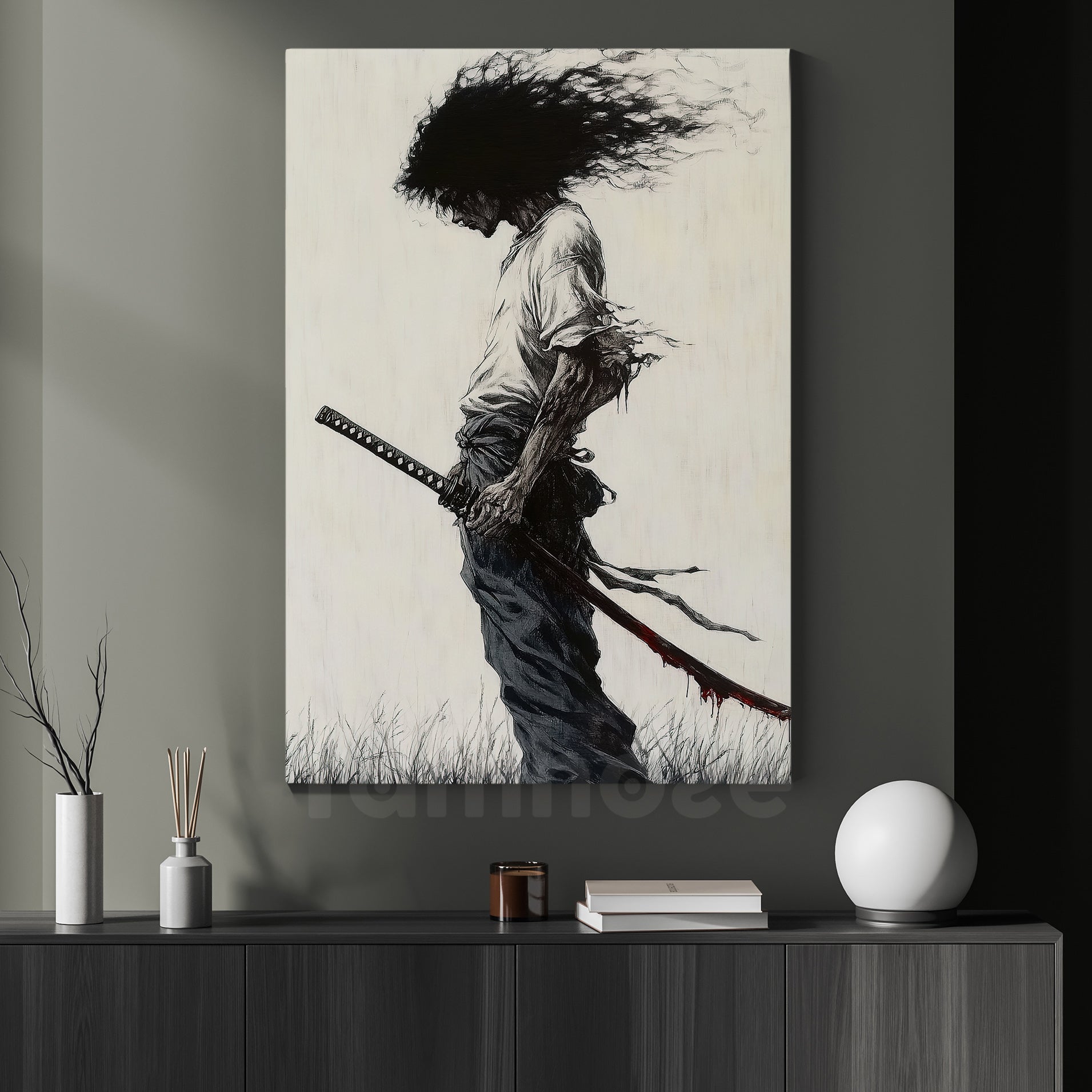 Modern Art Canvas Painting, Lone Samurai Wall Art Decor, Poster