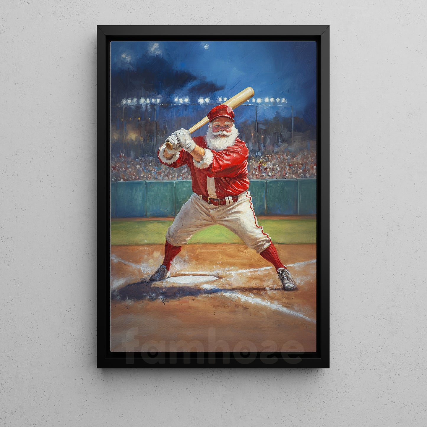 Christmas Baseball Canvas Painting, Santa Claus Playing Baseball Wall Art Decor, Xmas Poster Gift