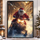 Christmas Snowmobile Canvas Painting, Santa Claus Riding Snowmobiling Winter Wall Art Decor, Xmas Poster Gift For Snowmobiling Lovers
