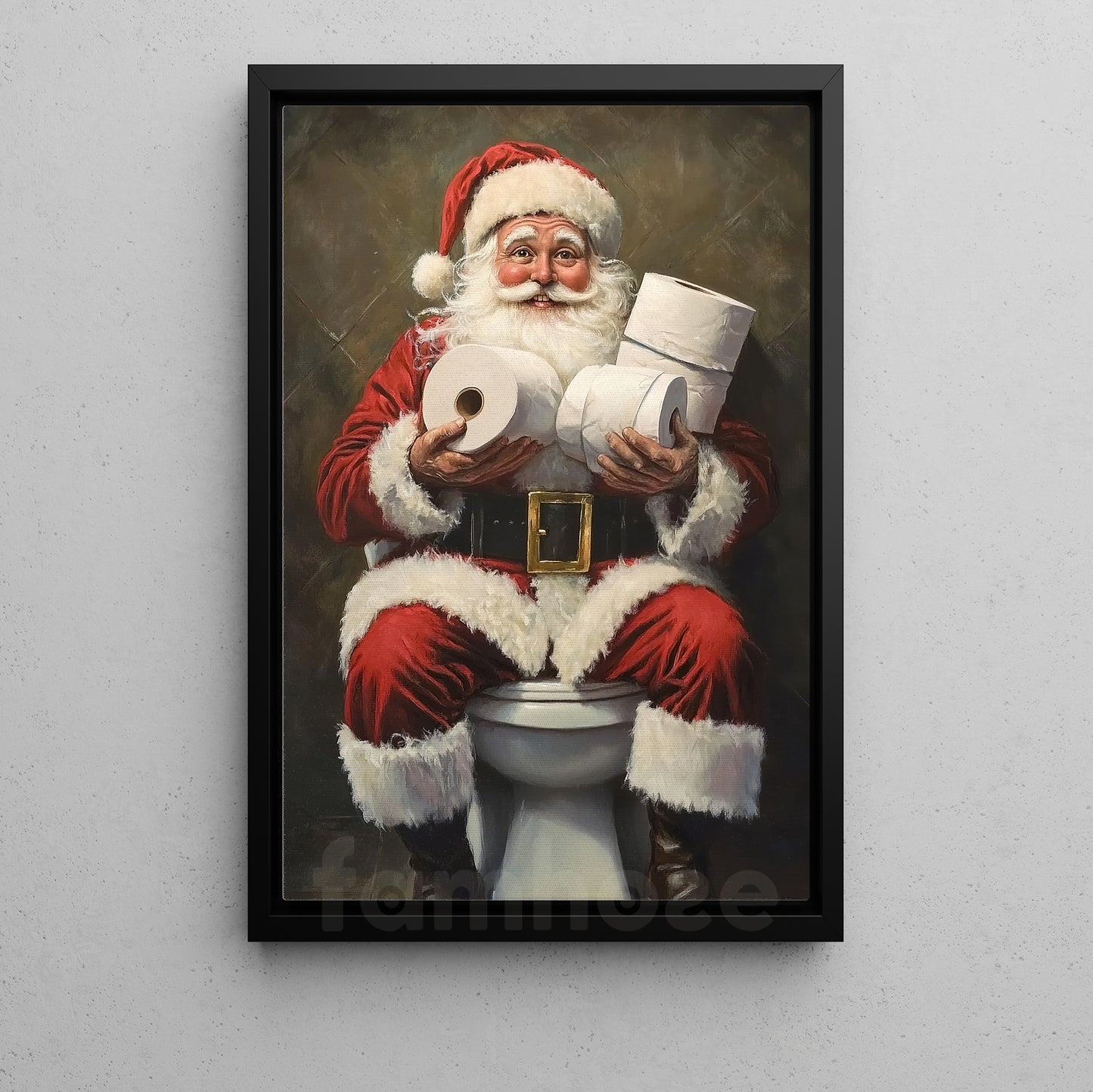 Funny Christmas Canvas Painting, Santa Claus In His Toilet Wall Art Decor, Xmas Poster Gift