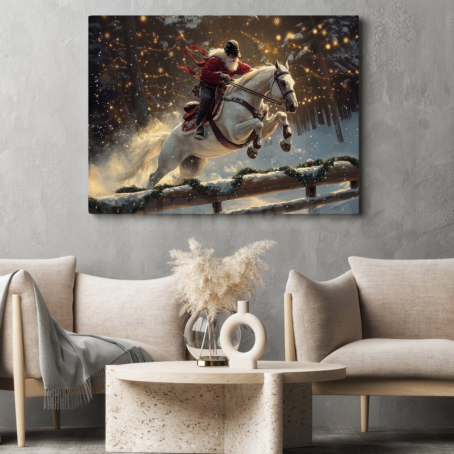 Christmas Canvas Painting, Santa Claus Riding Horse Winter Wall Art Decor, Xmas Poster Gift For Riding Horse Lovers