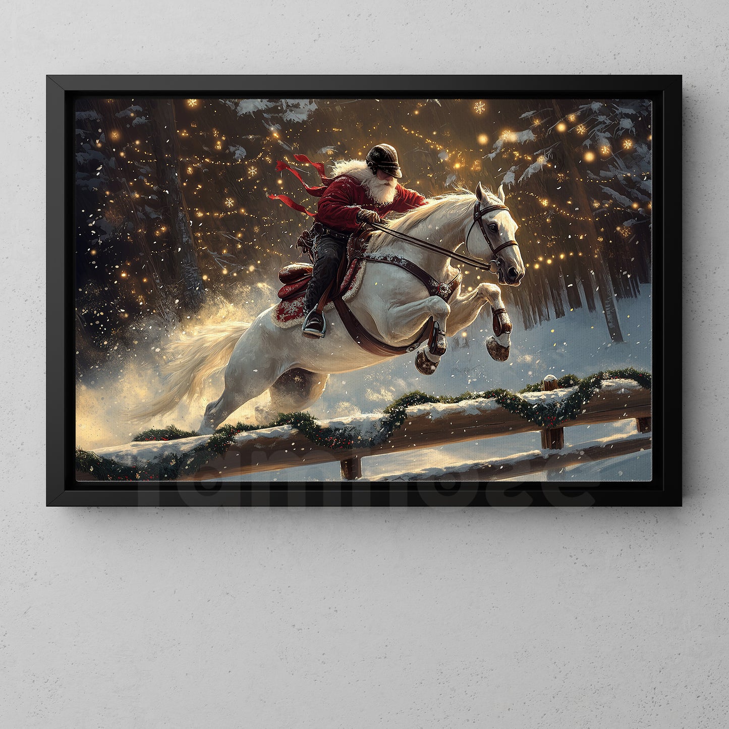 Christmas Canvas Painting, Santa Claus Riding Horse Winter Wall Art Decor, Xmas Poster Gift For Riding Horse Lovers