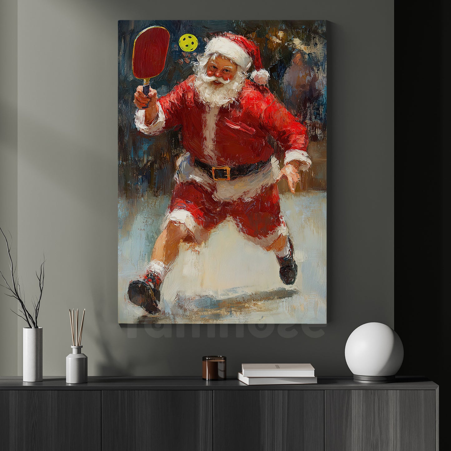 Santa Claus Playing Pickleball Canvas Painting, Pickleball Wall Art Decor, Xmas Poster Gift For Pickleball Lovers