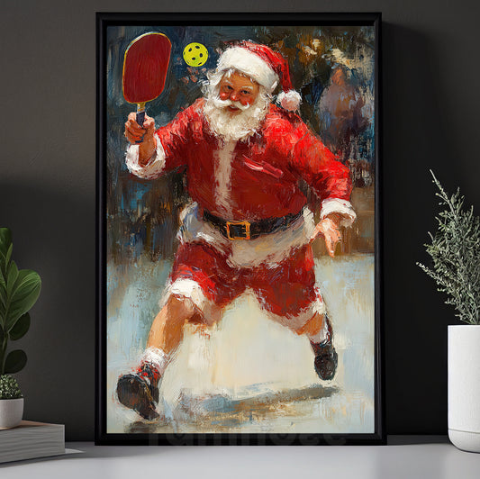 Santa Claus Playing Pickleball Canvas Painting, Pickleball Wall Art Decor, Xmas Poster Gift For Pickleball Lovers