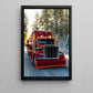 Santa's Festive Red Truck Ride Canvas Painting, Truck Wall Art Decor, Xmas Poster Gift For Trucker Lovers