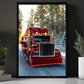 Santa's Festive Red Truck Ride Canvas Painting, Truck Wall Art Decor, Xmas Poster Gift For Trucker Lovers