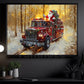 Cozy Christmas Firefighter Canvas Painting, Santa Claus With Fire Truck Wall Art Decor, Xmas Poster Gift For Firefighter Lovers