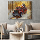 Cozy Christmas Firefighter Canvas Painting, Santa Claus With Fire Truck Wall Art Decor, Xmas Poster Gift For Firefighter Lovers