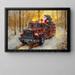 Cozy Christmas Firefighter Canvas Painting, Santa Claus With Fire Truck Wall Art Decor, Xmas Poster Gift For Firefighter Lovers