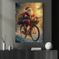 Funny Christmas Bicycle Canvas Painting, Santa's Bicycle Journey Winter Wall Art Decor, Xmas Poster Gift For Bicycle Lovers