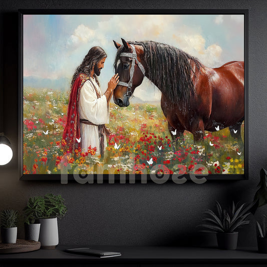 Vintage Horse & God Canvas Painting, A Quiet Prayer Wall Art Decor, Poster Gift For Horse Lovers, God Lovers