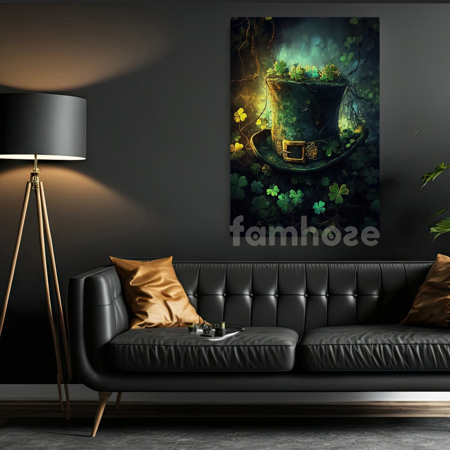 St Patrick's Day Canvas Painting, Magical Shamrock Hat Wall Art Decor, Irish Poster Gift