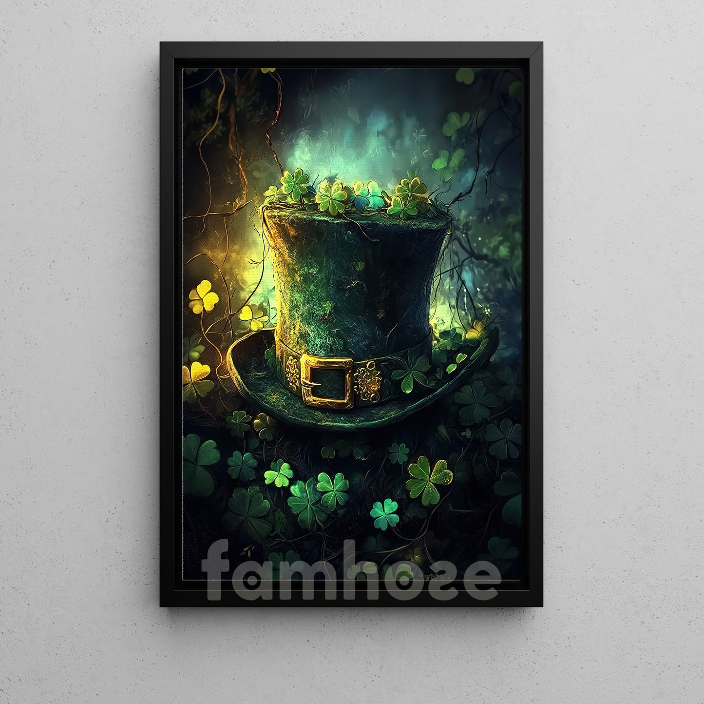 St Patrick's Day Canvas Painting, Magical Shamrock Hat Wall Art Decor, Irish Poster Gift