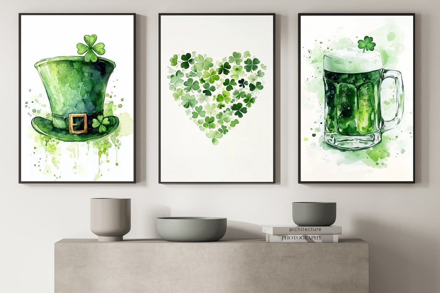 Set Of 3 St Patrick's Day Canvas Painting, A Shamrock Love Story Wall Art Decor, Poster Gift For Beer Lovers