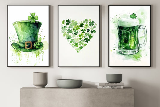 Set Of 3 St Patrick's Day Canvas Painting, A Shamrock Love Story Wall Art Decor, Poster Gift For Beer Lovers