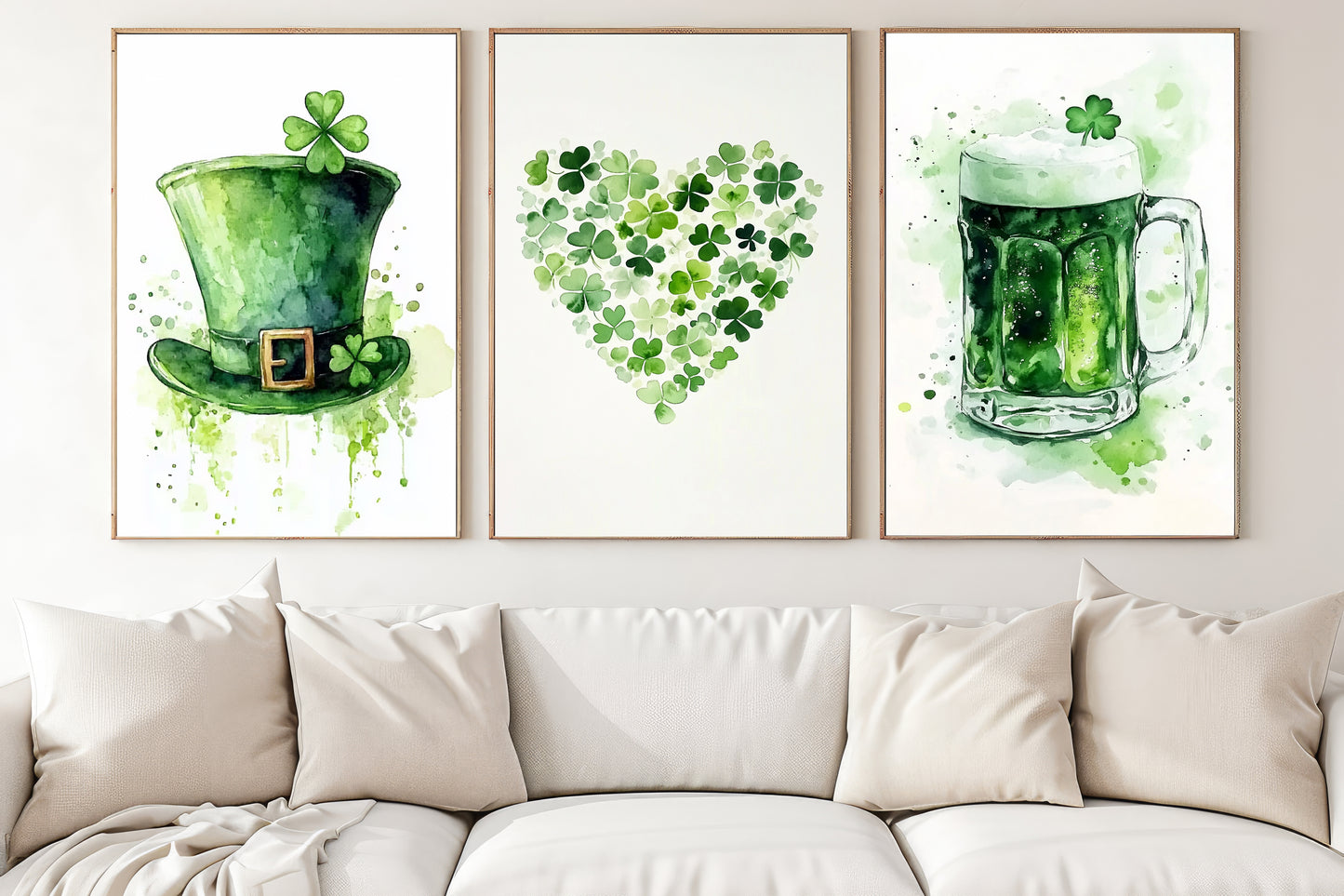Set Of 3 St Patrick's Day Canvas Painting, A Shamrock Love Story Wall Art Decor, Poster Gift For Beer Lovers