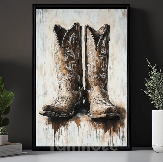 Vintage Cowboy Canvas Painting, The Boots Of Cowboy Wall Art Decor, Poster Gift For Cowboy Lovers