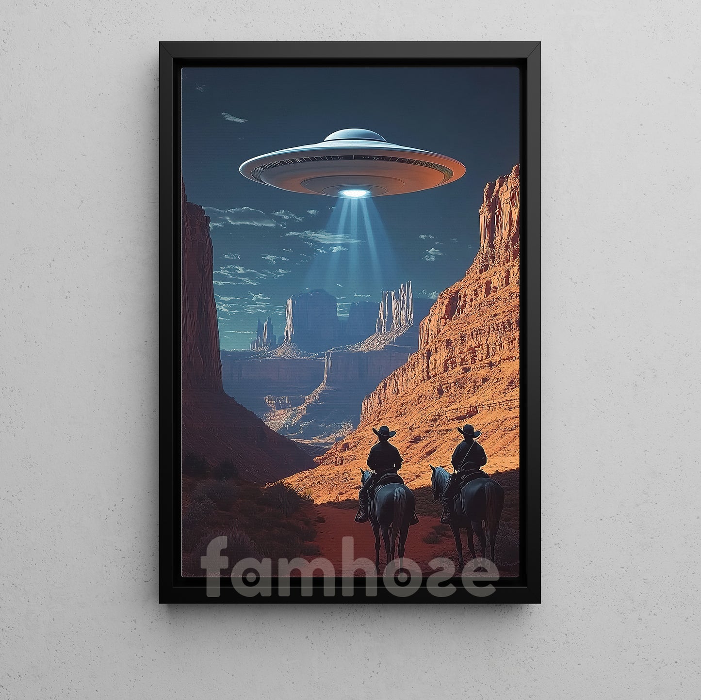 Cool Cowboy Canvas Painting, Cowboy And UFO Wall Art Decor, Poster Gift For Cowboy Lovers