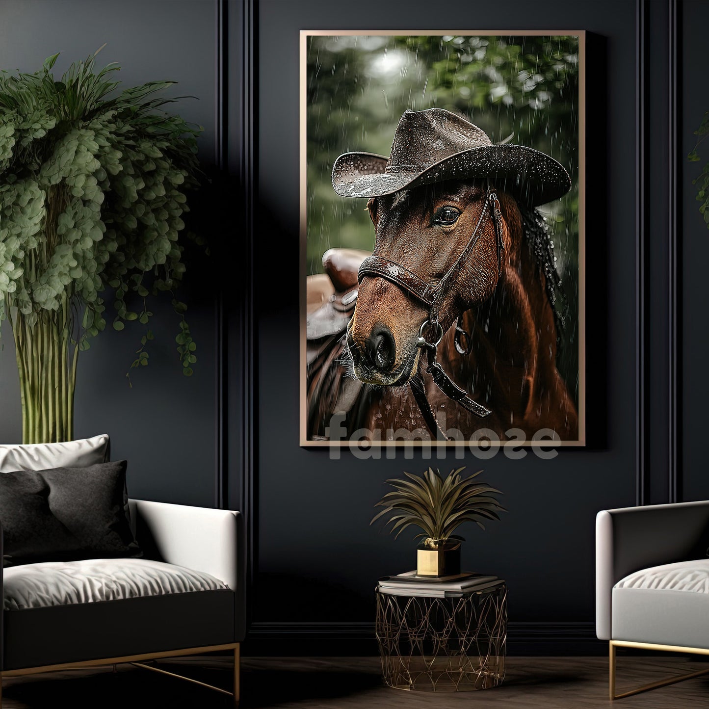 Funny Cowboy Horse Canvas Painting, Nature Horse Wall Art Decor, Poster Gift For Cowboy Lovers