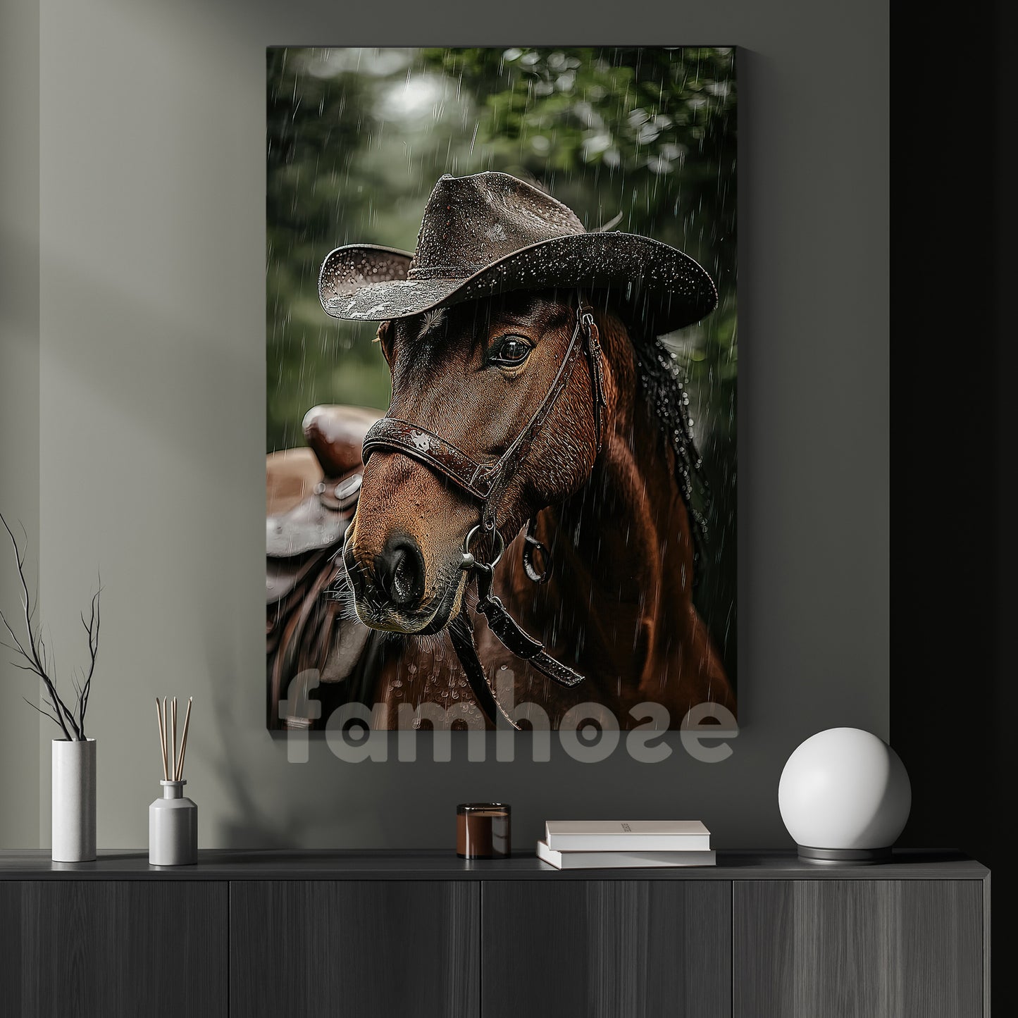 Funny Cowboy Horse Canvas Painting, Nature Horse Wall Art Decor, Poster Gift For Cowboy Lovers