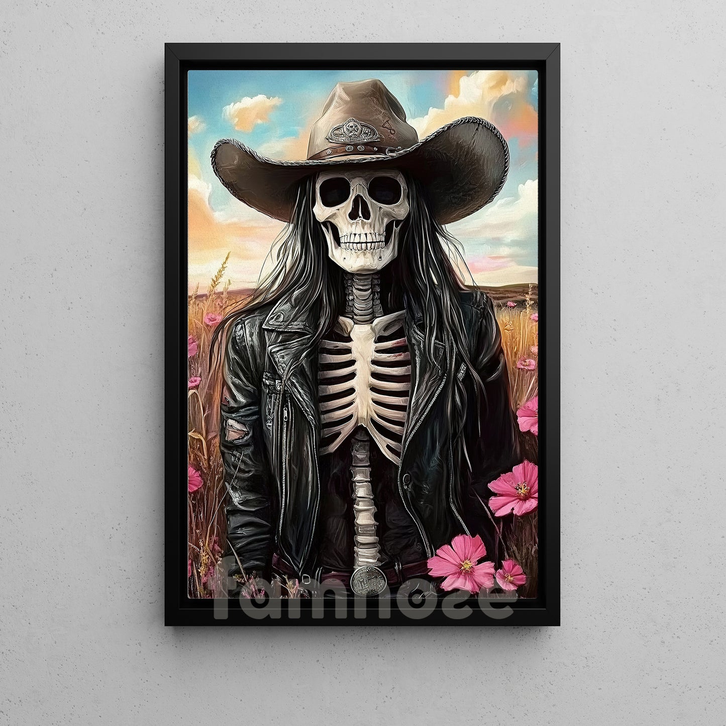 Cool Cowgirl Canvas Painting, Cowgirl Skeleton In Bloom Wall Art Decor, Poster Gift For Cowgirl Lovers