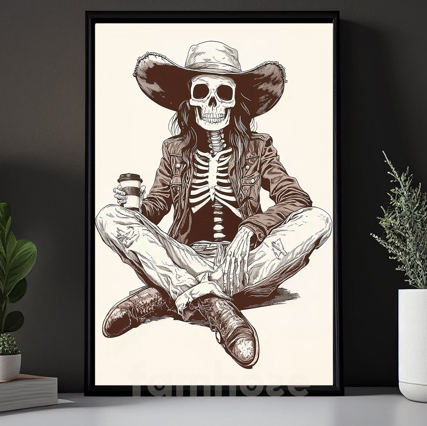 Relax Cowgirl Canvas Painting, Chill Skeleton Cowgirl Wall Art Decor, Poster Gift For Cowgirl Lovers