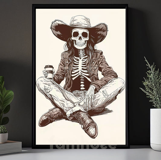 Relax Cowgirl Canvas Painting, Chill Skeleton Cowgirl Wall Art Decor, Poster Gift For Cowgirl Lovers