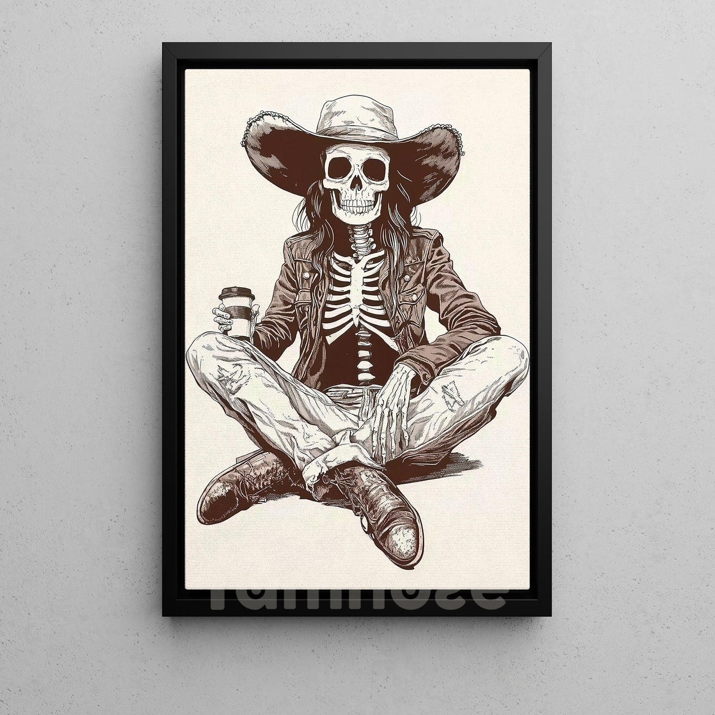 Relax Cowgirl Canvas Painting, Chill Skeleton Cowgirl Wall Art Decor, Poster Gift For Cowgirl Lovers