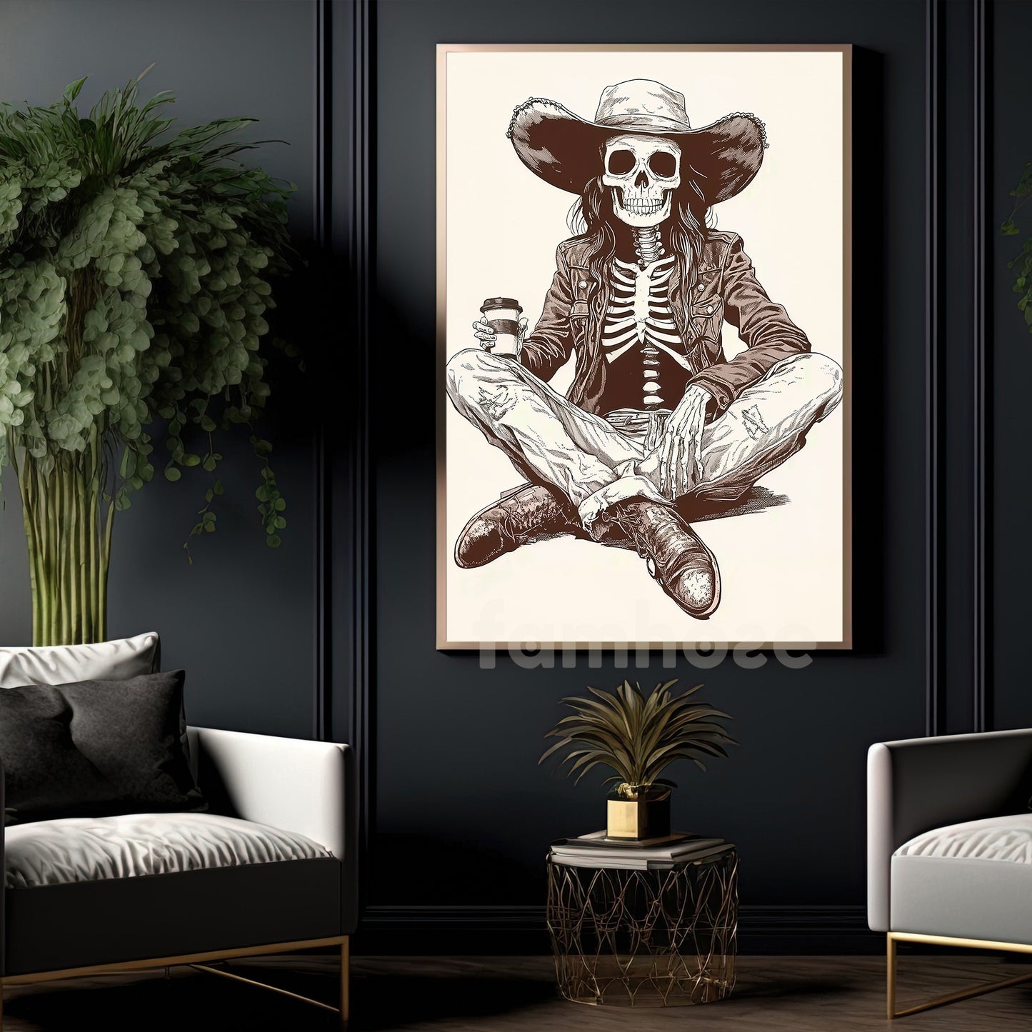Relax Cowgirl Canvas Painting, Chill Skeleton Cowgirl Wall Art Decor, Poster Gift For Cowgirl Lovers