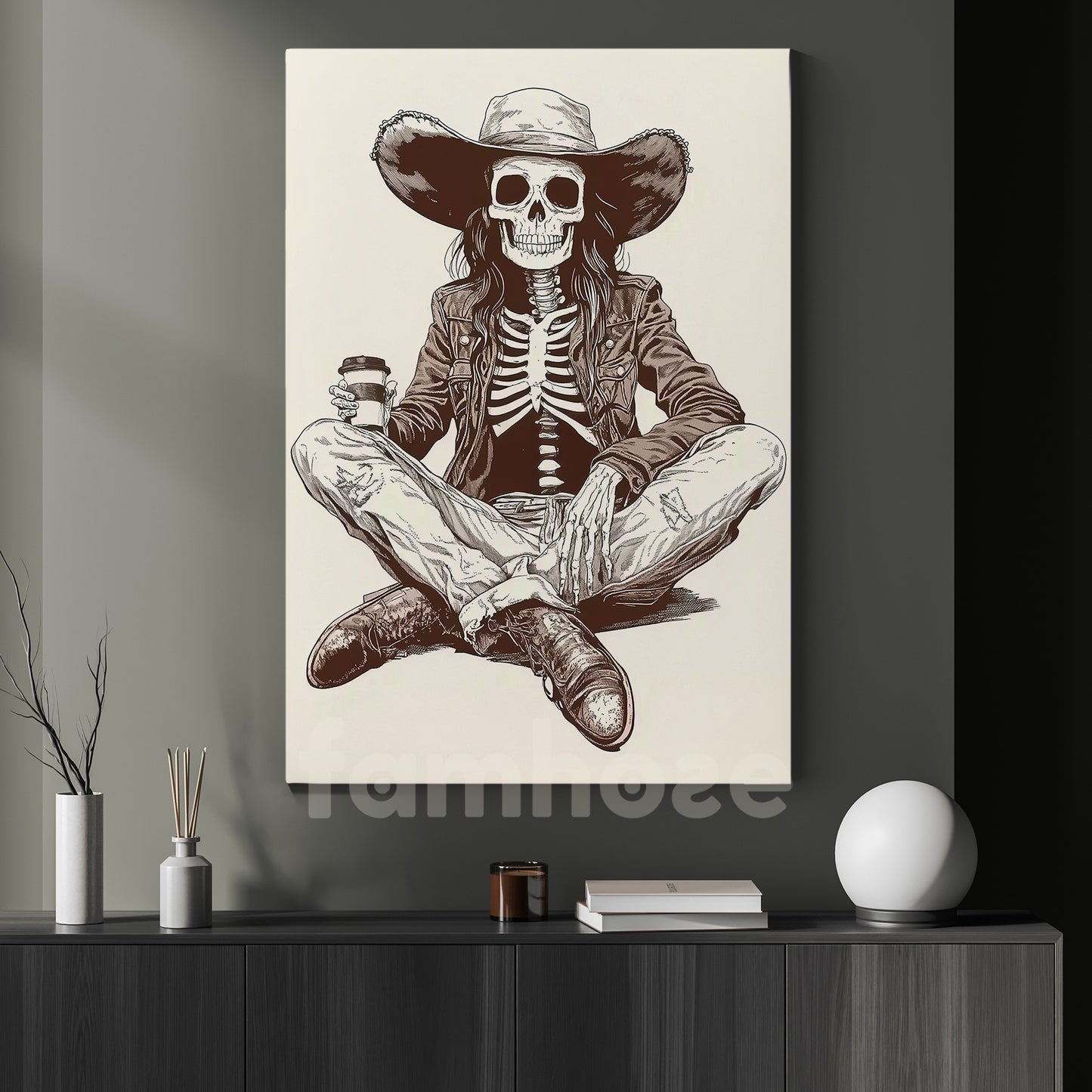 Relax Cowgirl Canvas Painting, Chill Skeleton Cowgirl Wall Art Decor, Poster Gift For Cowgirl Lovers