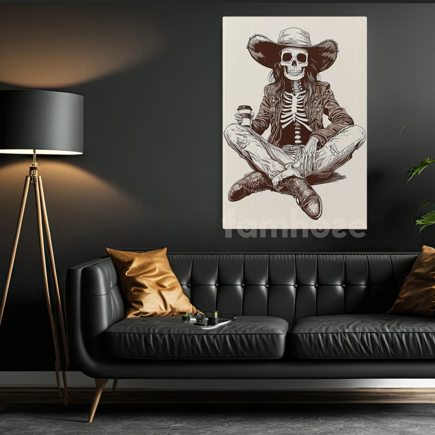 Relax Cowgirl Canvas Painting, Chill Skeleton Cowgirl Wall Art Decor, Poster Gift For Cowgirl Lovers
