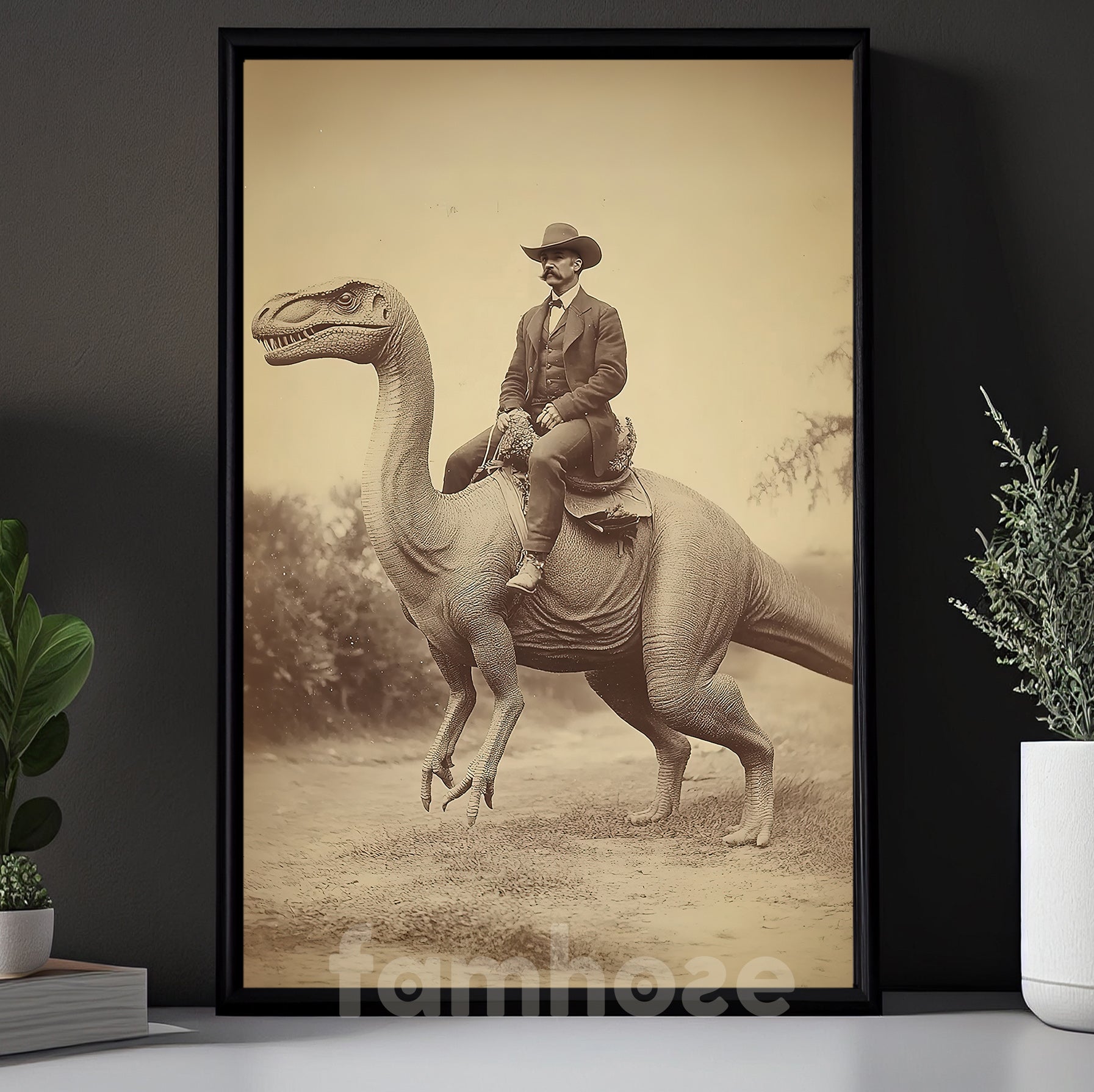 Cowboy Canvas Painting, Cowboy on a Dinosaur Adventure, Rodeo Wall Art ...