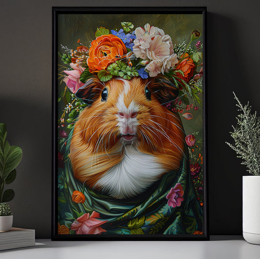 A Guinea Pig's Blossom Portrait, Floral Victorian Guinea Pig Canvas Painting, Victorian Animal Wall Art Decor, Poster Gift For Guinea Pig Lovers