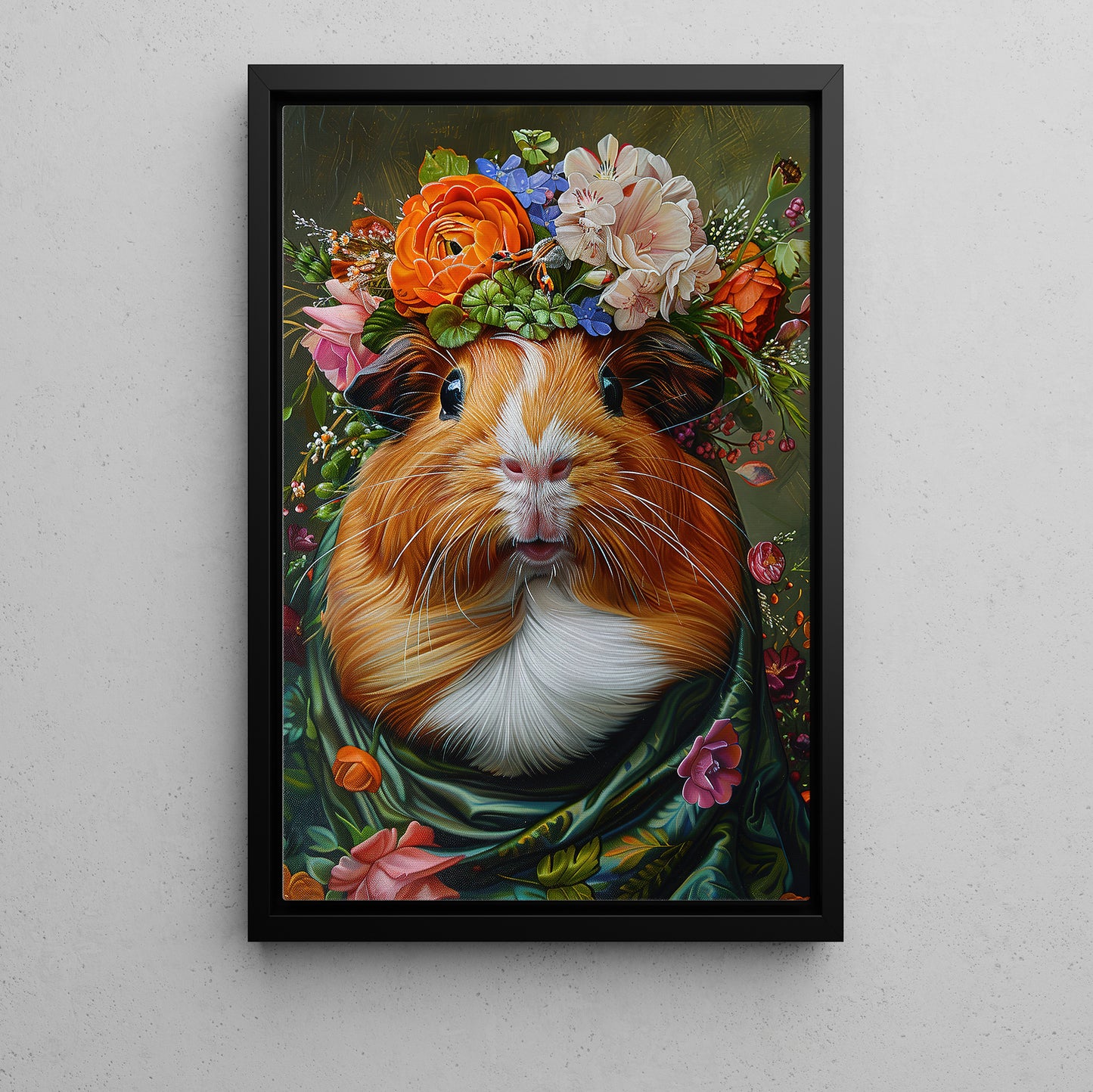 A Guinea Pig's Blossom Portrait, Floral Victorian Guinea Pig Canvas Painting, Victorian Animal Wall Art Decor, Poster Gift For Guinea Pig Lovers