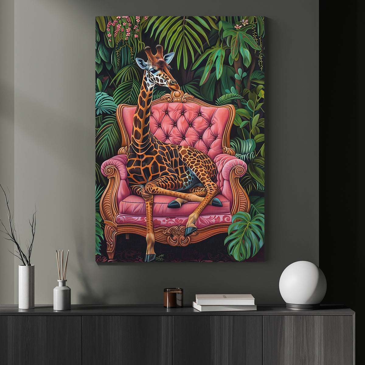 The Giraffe's Luxe Lounge, Floral Victorian Giraffe Canvas Painting, V ...
