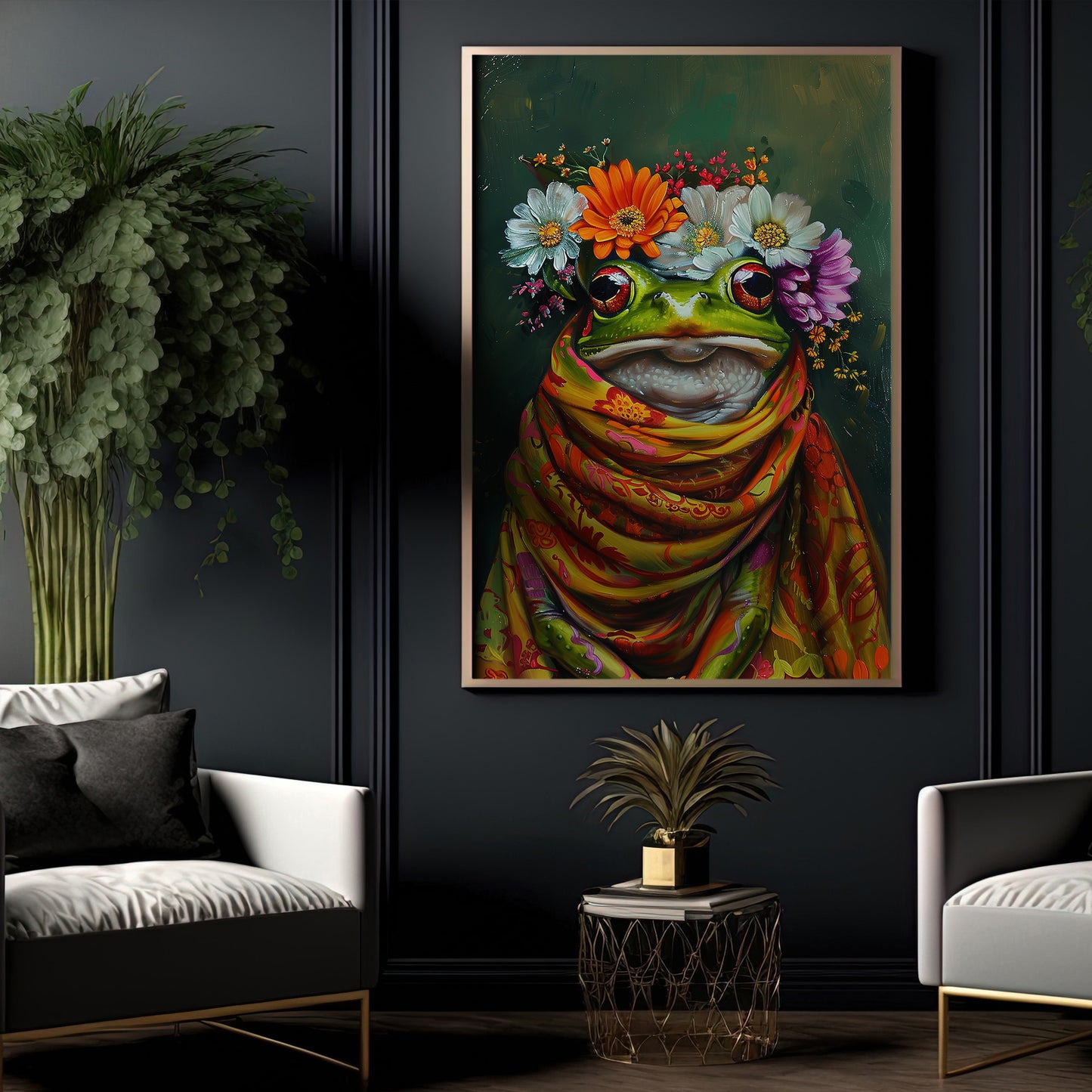 A Frog's Blossom Portrait, Floral Victorian Frog Canvas Painting, Victorian Animal Wall Art Decor, Poster Gift For Frog Lovers