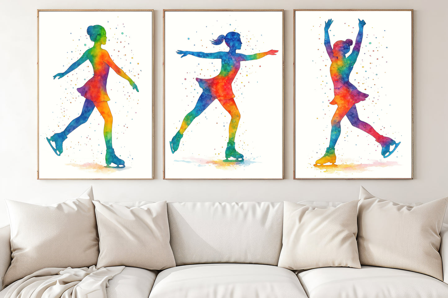 Set Of 3 Ice Skating Canvas Painting, The Growth Of The Skater Girl Wall Art Decor, Poster Gift For Ice Skating Lovers