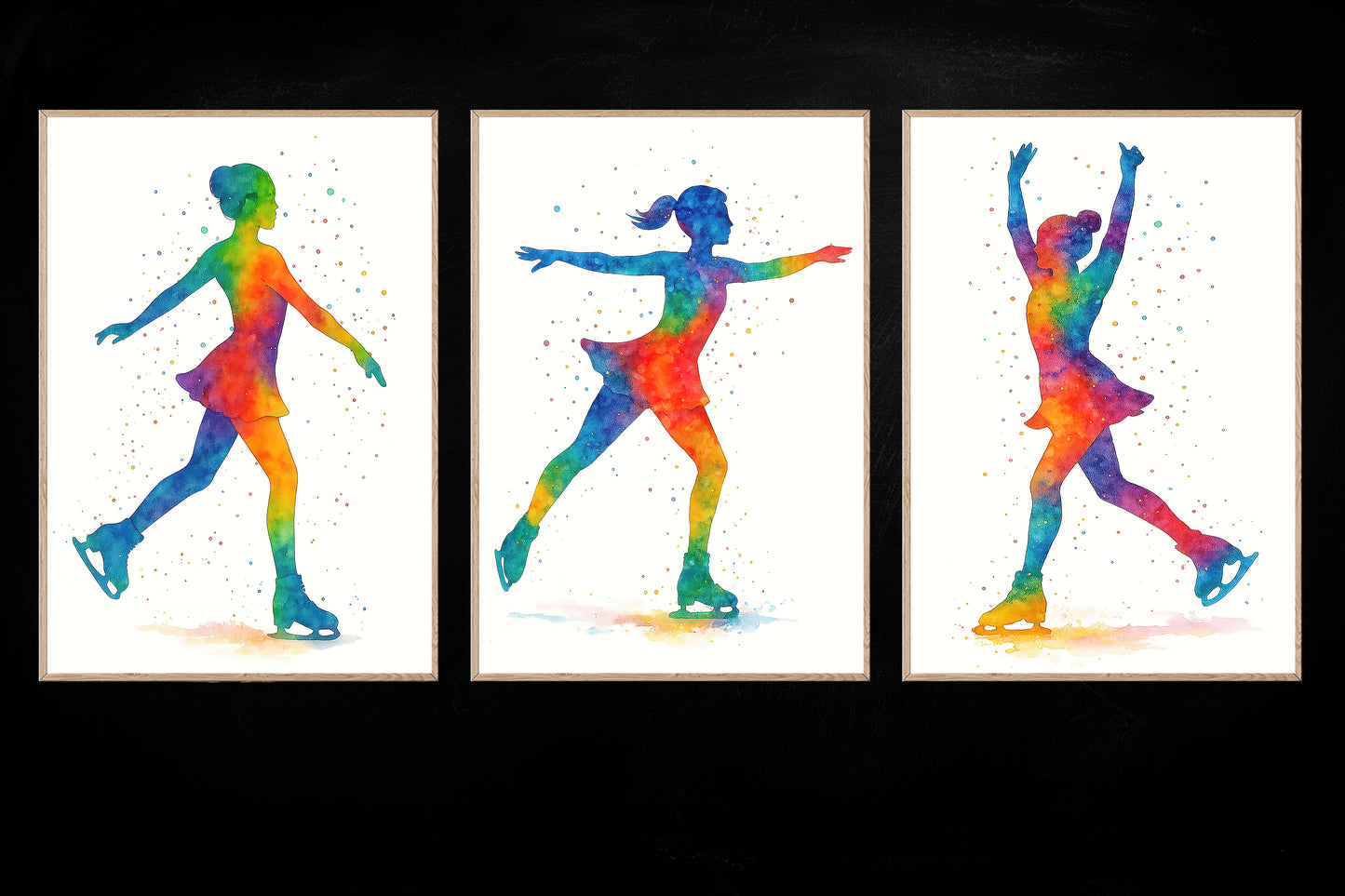Set Of 3 Ice Skating Canvas Painting, The Growth Of The Skater Girl Wall Art Decor, Poster Gift For Ice Skating Lovers