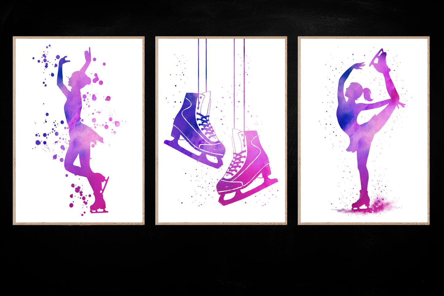 Set Of 3 Ice Skating Canvas Painting, Skater’s Dream Wall Art Decor, Poster Gift For Ice Skating Lovers