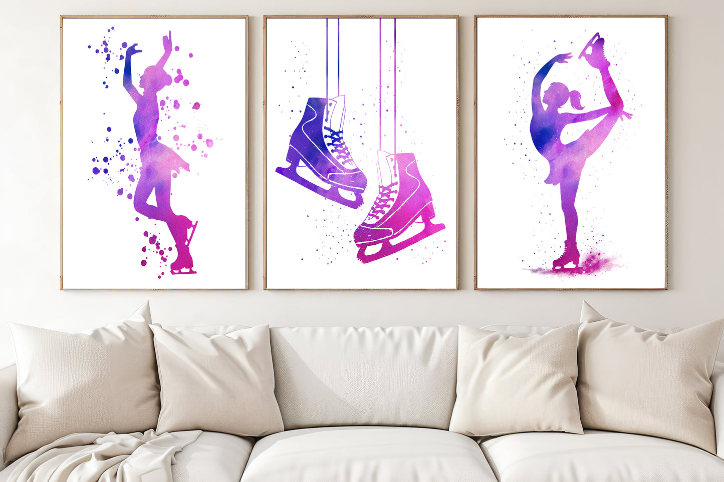 Set Of 3 Ice Skating Canvas Painting, Skater’s Dream Wall Art Decor, Poster Gift For Ice Skating Lovers