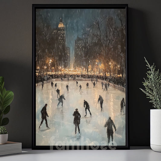 Ice Skating Canvas Painting, Winter Nights On Ice Wall Art Decor, Poster Gift For Ice Skating Lovers