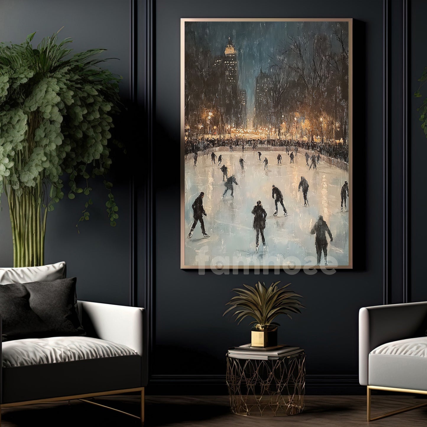Ice Skating Canvas Painting, Winter Nights On Ice Wall Art Decor, Poster Gift For Ice Skating Lovers